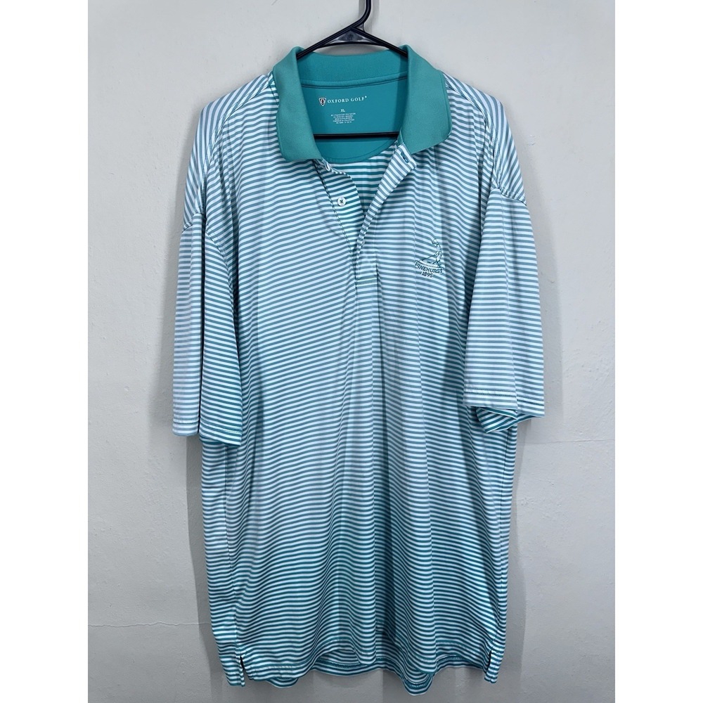 Oxford Golf Polo Shirt Mens XL Teal Turquoise Striped Collar Pinehurst NC Course
